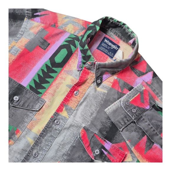 Wrangler Other - VTG Wrangler Men's L 16-35 Western Button Down Shirt Aztec X-Long Tails